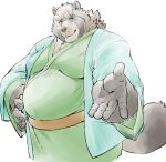  2021 anthro brown_body brown_fur canid canine clothed clothing exe_exem fur gyobu humanoid_hands kemono male mammal overweight overweight_anthro overweight_male raccoon_dog scar solo tanuki tokyo_afterschool_summoners video_games 