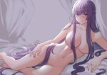  1girl absurdres braid breasts bushidokuroi commission commissioner_upload completely_nude embarrassed fire_emblem fire_emblem:_the_binding_blade french_braid hair_censor highres large_breasts long_hair looking_at_viewer midriff nude purple_eyes purple_hair solo sophia_(fire_emblem) very_long_hair 
