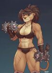  2021 5_fingers abs accessory anthro arm_scar armor athletic athletic_anthro athletic_female barbarian big_breasts blue_eyes bra bracers breasts bronx23 brown_hair brown_nose cleavage clothed clothing digital_media_(artwork) dumbell exercise felid female fingers fur hair headband hi_res jewelry leg_scar lion mammal muscular muscular_anthro muscular_female navel necklace pantherine panties rawslaw5 sashura_bloodfang scar signature solo spikes standing tail_tuft tan_body tan_fur tooth_necklace torso_scar tuft underwear weightlifting weights workout 
