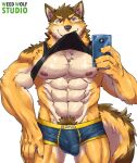  abs anthro barrel_(live-a-hero) bulge canid canine canis clothing english_text genital_outline live-a-hero male mammal mirror mirror_selfie muscular muscular_anthro muscular_male nipples pecs penis_outline pubes selfie shirt solo tank_top text topwear underwear weedwolfeatmeat wolf 