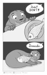  2021 absurd_res anthro comic dialogue digital_drawing_(artwork) digital_media_(artwork) duo eating english_text felix_(nik159) fish food hi_res humor lutrine lying male mammal marine multiple_scenes mustelid nik159 offscreen_character on_front plate puffed_cheeks solo_focus text url 