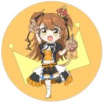  1girl animal_ears artist_request chibi crown earrings hair_through_headwear jewelry leo lion_tail orange_shorts paw_print_pattern re:act ribbon shishigami_leona shorts star_(symbol) star_earrings tail tail_ornament tail_ribbon two_side_up virtual_youtuber 