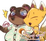  2021 animal_crossing anthro blue_eyes blush brown_body brown_fur canid canine clothing crazy_redd duo eyes_closed fox fur grope hi_res kemono male mammal nintendo overweight overweight_male raccoon_dog shanutaka shirt tanuki tom_nook_(animal_crossing) topwear video_games 