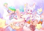  animal_ears barefoot bunny long_hair navel original purple_eyes sukemyon tail teddy_bear white_hair 