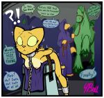  anthro bethesda_softworks border bound breasts comic dialogue digital_media_(artwork) english_text equid equine felid feline felis female feral fourball fur group hi_res horse katia_managan khajiit mammal nipples nude prequel speech_bubble text the_elder_scrolls video_games webcomic webcomic_character white_border yellow_body yellow_fur 