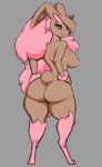  2021 anthro anthrofied areola artz big_breasts big_butt black_sclera breasts brown_body brown_fur butt female fur green_eyes grey_background hands_on_hips hi_res huge_breasts looking_at_viewer looking_back lopunny multicolored_body multicolored_fur nintendo nipples nude open_mouth pink_body pink_fur pok&eacute;mon pok&eacute;mon_(species) rear_view shiny_pok&eacute;mon side_boob simple_background smile solo standing teeth thick_thighs two_tone_body two_tone_fur video_games wide_hips 