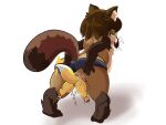 anthro big_butt butt canid canine canis clothed clothing clothing_aside domestic_dog female fox genitals green_eyes hi_res mammal mohurin panties panties_aside pussy topless unbirthing underwear underwear_aside vaginal vore wide_hips 