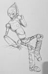  2018 android black_and_white blue_sky_studios erection full-length_portrait genitals humanoid looking_down machine male monochrome not_furry nude one_eye_closed penis portrait robit-jizz robot robot_humanoid robots_(film) rodney_copperbottom sitting sketch solo traditional_media_(artwork) 