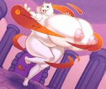  2021 angstrom anthro areola big_breasts boss_monster bovid breasts caprine female fire fireball fur goat hi_res huge_breasts inside mammal nipples nude purple_background red_eyes simple_background slightly_chubby solo toriel undertale video_games white_body white_fur 