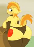  absurd_res anthro anthrofied big_breasts big_butt braeburn_(mlp) breasts butt clothed clothing coatieyay crossgender equid equine female friendship_is_magic hasbro hi_res huge_butt legwear looking_back mammal mtf_crossgender my_little_pony overweight overweight_female panties solo thick_thighs thigh_highs topless underwear 