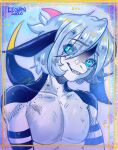  anthro blue_eyes digital_media_(artwork) exposed_chest fish hair hi_res horn leonifa looking_at_viewer male marine shark simple_background smile solo 