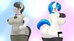  16:9 absurd_res anthro anthrofied big_breasts big_butt blush breasts butt clothing coatieyay duo equid equine female friendship_is_magic genitals hasbro hi_res horn legwear mammal my_little_pony octavia_(mlp) pussy thigh_highs unicorn vinyl_scratch_(mlp) widescreen 