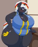 absurd_res anthro big_breasts blush breasts chest_tuft cleavage clothed clothing coatieyay equid equine fallout_equestria fan_character female hasbro hi_res horn huge_breasts mammal my_little_pony overweight overweight_anthro overweight_female solo thick_thighs tuft unicorn velvet_remedy 