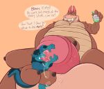  activision anthro balls bodily_fluids crash_bandicoot_(series) dialogue dingodile duo genital_fluids genitals gus_(incredible_crocodile) hi_res hyper low-angle_view male male/male micro nude oral penis precum ramensalt shrinking size_difference size_transformation speech_bubble transformation video_games 