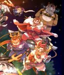  1girl 6+boys animal_ears antlers arsalan_(tokyo_houkago_summoners) beard blush breath character_request christmas claude_(tokyo_houkago_summoners) deer_boy deer_ears facial_hair fake_horns feathered_wings floating flying full_body goat_boy goat_ears highres horns laurel_crown lion_boy master_2_(tokyo_houkago_summoners) multiple_boys nomad_(tokyo_houkago_summoners) reindeer_antlers reindeer_boy santa_costume scarf smile snow snow_(tokyo_houkago_summoners) sumi_wo_hakuneko tiger_boy tiger_ears tokyo_houkago_summoners wings zabaniya_(tokyo_houkago_summoners) 