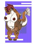  anthro big_breasts breasts brown_body brown_scales demonnyuu female fin fish genitals gills green_eyes grouper hair hair_over_eye inverted_nipples knock-kneed marine nipples non-mammal_breasts one_eye_obstructed overweight overweight_anthro overweight_female pussy red_hair scales short_hair solo standing tail_fin thick_tail thick_thighs wide_hips 