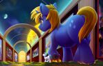  2021 art_gallery blue_body city cutie_mark destruction equid equine fan_character hair hasbro hi_res inside landscape mammal multicolored_hair my_little_pony open_mouth planet size_difference space star_bright sun tsitra360 two_tone_hair underhoof walking white_body 