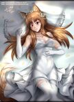  animal_ears dress holcen_hosen holo spice_and_wolf stockings tail thighhighs wedding_dress 