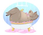  2021 6:5 anthro areola bath bathtub breasts bubble censored common_hippopotamus creative_censorship dreamworks eyes_closed female gloria_the_hippopotamus hi_res hippopotamid if_it_fits_it_sits lonbluewolf madagascar_(series) mammal nipples overweight overweight_anthro overweight_female relaxing rubber_duck soap_bubbles solo 