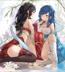  asian_clothes ass breast_grab feet garter hmw_(pixiv7054584) no_bra pantsu skirt_lift thighhighs wet yuri 