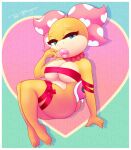  &lt;3 absurd_res accessory anthro bedroom_eyes border female hair_accessory hair_bow hair_ribbon hi_res jewelry koopaling lips looking_at_viewer mario_bros mostly_nude narrowed_eyes necklace nintendo pinup pose ribbons seductive sirredbenjamin solo thick_lips video_games wendy_o._koopa white_border 