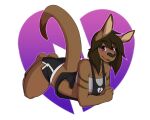  &lt;3 2019 5:4 absurd_res ambiguous_gender anthro biped black_bottomwear black_clothing black_nose black_shirt black_shorts black_tank_top black_topwear bottomwear brown_body brown_fur brown_hair clothed clothing digital_media_(artwork) fur gradient_background hair hi_res kangaroo looking_at_viewer lying macropod mammal marsupial nonbinary_(lore) on_front open_mouth shirt shorts simple_background smile solo tank_top tongue topwear tyroo tyroo_(character) white_background 