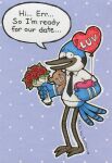  anthro avian awkward bird blue_body blue_feathers blue_jay cartoon_network corvid date feathers hi_res jay_(bird) male mordecai_(regular_show) new_world_jay oscine passerine regular_show romantic shy solo toxstar valentines_day_card 