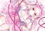  animal_ears blush bow breasts bunny_ears bunnygirl choker cleavage flowers garter_belt headdress lolita_fashion long_hair original pink_eyes pink_hair ribbons stockings tagme_(artist) tears wristwear zettai_ryouiki 