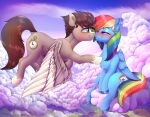  2021 absurd_res blush cutie_mark dankflank digital_media_(artwork) duo equid equine eyes_closed fan_character feral friendship_is_magic hasbro hi_res mammal multicolored_tail my_little_pony outside pegasus rainbow_dash_(mlp) rainbow_tail smile wings 