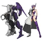  1girl blush boots breasts claws clenched_hand decepticon fingerless_gloves genderswap genderswap_(mtf) gloves hair_over_one_eye large_breasts lingerie maid maid_headdress mecha one-eyed personification procreate_(medium) purple_gloves shockwave_(transformers) single_boot single_glove single_thigh_boot single_thighhigh theamazingspino thighhighs transformers underwear yellow_eyes 