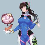  1girl artist_request ball_busting bangs bar_censor blue_background blue_bodysuit bodysuit breasts castration censored cum d.va_(overwatch) disembodied_penis facial_tattoo femdom gloves grin headset long_hair medium_breasts overwatch parted_lips penis shiny shiny_clothes shiny_hair simple_background skin_tight smile space_jin squeezing_testicles sweat tattoo teeth testicle_grab testicles veins white_gloves x-ray 