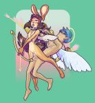  absurd_res ahegao angel anthro anthro_penetrated arrow balls blue_hair bodily_fluids bow_(weapon) breasts brown_body brown_fur brown_hair clothing cupid cupid&#039;s_arrow digital_media_(artwork) duo erection eyes_closed eyewear feathered_wings feathers female female_on_human female_penetrated from_behind_position fur genital_fluids genitals glasses hair halo headgear headwear hi_res holding_object holding_weapon holidays human human_on_anthro human_penetrating human_penetrating_anthro humanoid_genitalia interspecies lagomorph leporid looking_pleasured looking_up male male/female male_on_anthro male_penetrating male_penetrating_female mammal nipples nude open_mouth penetration penis pussy questionable_consent quiver rabbit ranged_weapon sex simple_background small_breasts smile tongue tongue_out triplecancer valentine&#039;s_day weapon wings 
