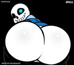  absurd_res animated_skeleton bone butt clothed clothing digital_media_(artwork) hi_res humanoid looking_at_viewer male not_furry sans_(undertale) simple_background skeleton smile solo spaca text topwear undead undertale url video_games 