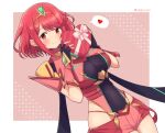  1girl breasts candy chocolate chocolate_heart earrings food gloves heart highres jewelry large_breasts mochimochi_(xseynao) pyra_(xenoblade) red_eyes red_hair short_hair skindentation solo valentine xenoblade_chronicles_(series) xenoblade_chronicles_2 