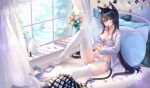  aliasing animal_ears bed bra brown_hair catgirl lims_(neko2lims) long_hair panties tail thighhighs underwear 