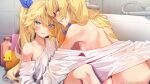  2girls agnamore aqua_eyes ass blonde_hair last_origin long_hair no_bra nopan open_shirt rubber_duck see_through tagme_(character) waifu2x wet 