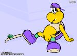  absurd_res anthro anus clothing digital_media_(artwork) fingers footwear genitals hat headgear headwear hi_res humanoid_genitalia humanoid_pussy koopa looking_at_viewer mario_bros nintendo on_the_ground plantigrade purple_clothing purple_footwear purple_hat purple_headwear purple_shoes pussy scalie shoes simple_background skateboard solo spaca text video_games 