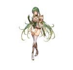  1girl absurdres arm_guards armor bangs belt boots breastplate brown_belt closed_mouth commentary_request dress elbow_gloves erinys_(fire_emblem) fingerless_gloves fire_emblem fire_emblem:_genealogy_of_the_holy_war fire_emblem_heroes full_body gloves green_eyes green_gloves green_hair high_heels highres kakage long_hair looking_at_viewer official_art shiny shiny_hair short_dress shoulder_armor simple_background sleeveless smile solo standing thigh_boots thighhighs thighs white_background white_dress white_footwear zettai_ryouiki 