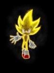  3:4 absurd_res anonymous_artist black_background blonde_hair bright_eyes clothing dark eulipotyphlan footwear fur glistening glistening_body glistening_hair gloves hair handwear hedgehog hi_res looking_at_viewer male mammal plantigrade realistic red_eyes shoes simple_background solo solo_focus sonic_the_hedgehog sonic_the_hedgehog_(series) super_powers super_sonic walking yellow_body yellow_fur 