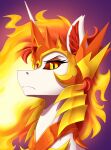  absurd_res amber_eyes armor black_sclera crown daybreaker_(mlp) diamond_(gem) equid equine friendship_is_magic frown gem hasbro headgear helmet hi_res horn inner_ear_fluff looking_at_viewer mammal my_little_pony orange_eyeshadow portrait pupils slit_pupils solo tuft twotail813 unicorn 