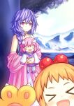  2girls bare_shoulders blonde_hair bottomless braid breasts character_doll choker eyebrows_visible_through_hair hair_between_eyes highres kami_jigen_game_neptune_v light_purple_hair long_hair looking_at_viewer mountain multiple_girls neptune_(neptune_series) neptune_(series) novus_rue pish purple_eyes pururut ribbon single_braid small_breasts smile snow very_long_hair 