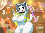  &lt;3 anthro areola bottomless breasts canid canine clothed clothing clothing_lift felid feline female front_view genitals hair mammal nikuq_owata nipples open_mouth partially_clothed pink_areola pink_nipples portrait pussy shirt shirt_lift solo standing tem temmie_(undertale) thick_thighs three-quarter_portrait topwear undertale video_games white_body 
