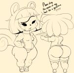  &lt;3 ambiguous_gender animal_crossing anthro big_butt blush blush_stickers breasts bubble_butt buckteeth butt clothed clothing confusion dialogue dialogue_box duo english_text eyebrows female footwear hair hazel_(animal_crossing) hi_res holding_paper huge_butt human jacket mammal monochrome nintendo paper purple_yoshi_draws rodent sciurid shirt shoes short_stack simple_eyes small_breasts socks standing teeth text thick_thighs topwear unibrow video_games wide_hips yellow_and_black 