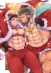  2boys abs animal_ears arsalan_(tokyo_houkago_summoners) bara bare_pecs beard black_hair blush bulge chest_hair chest_harness christmas couple facial_hair fur-trimmed_jacket fur_trim furry gift_bag green_hair halo hand_on_another&#039;s_waist harness hat highres interspecies jacket jewelry large_pectorals lion_boy lion_ears male_focus mature_male medium_hair multicolored_hair multiple_boys muscular muscular_male necklace nipples open_clothes open_jacket pants red_pants red_shorts santa_costume santa_hat short_hair shorts smile sparkle stomach stubble thick_thighs thighs tokyo_houkago_summoners two-tone_hair yaoi yellow_eyes youzora_samo18 zabaniya_(tokyo_houkago_summoners) 