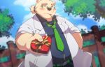  2021 absurd_res anthro blush bottomwear box_of_chocolates candy chocolate clothing dessert detailed_background eyewear food glasses hi_res holidays jerry_5779 kemono leib_(tas) male mammal necktie outside overweight overweight_anthro overweight_male pants polar_bear shirt smoking solo tokyo_afterschool_summoners topwear ursid ursine valentine&#039;s_day video_games 