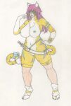  absurd_res antanacia areola big_breasts blue_nipples blue_pussy breasts colored_pencil_(artwork) dagger domestic_cat felid feline felis female genitals hair hi_res imjim007 mammal medicine melee_weapon nipples open_mouth pussy solo traditional_media_(artwork) weapon 