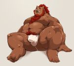  2021 absurd_res anthro areola asian_clothing belly blush brown_body brown_fur bulge clothing east_asian_clothing fundoshi fur hi_res humanoid_hands japanese_clothing jumperbear kemono male mammal moobs musclegut navel nipples overweight overweight_anthro overweight_male simple_background sitting solo suid suina sus_(pig) underwear wild_boar 