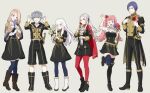  2boys 4girls ;d asao_(vc) ashe_ubert blonde_hair blue_eyes edelgard_von_hresvelg fire_emblem fire_emblem:_three_houses flower full_body green_eyes grey_hair highres hilda_valentine_goneril looking_at_viewer lorenz_hellman_gloucester lysithea_von_ordelia mercedes_von_martritz multiple_boys multiple_girls one_eye_closed open_mouth pink_eyes pink_hair purple_eyes purple_hair smile standing valentine white_hair 