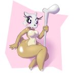  anthro bit-small blush bone breasts colored cubone eyelashes featureless_breasts female glistening glistening_body glistening_eyes hi_res holding_object mask navel nintendo nude pink_background pok&eacute;mon pok&eacute;mon_(species) shaded simple_background skull skull_mask solo tan_body thick_thighs video_games 