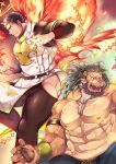  2boys abs action animal_ears arsalan_(tokyo_houkago_summoners) ass bara barefoot beard black_hair bulge chest_hair couple cross facial_hair fiery_wings fighting_stance fingernails fire full_body furry green_hair halo highres hip_vent interspecies large_pectorals lion_boy lion_ears male_focus mature_male multicolored_hair multiple_boys muscular muscular_male nipples paws pelvic_curtain sharp_fingernails shirtless short_hair squatting stomach stubble thick_thighs thighs tokyo_houkago_summoners two-tone_hair yellow_eyes youzora_samo18 zabaniya_(tokyo_houkago_summoners) 